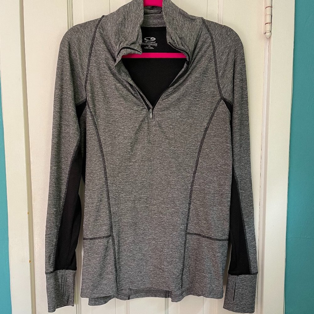 Champion Semi-Fitted Athletic Top Grey w Black Mesh Inserts and Cell pocket